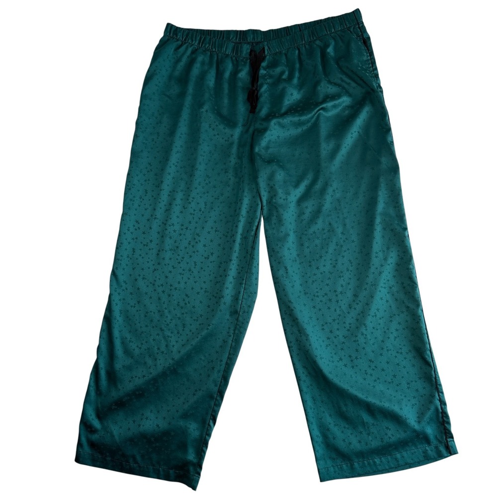 Victorias Secret Satin Star Print Wide Leg Pajama Lounge Pants XXL Teal Pockets